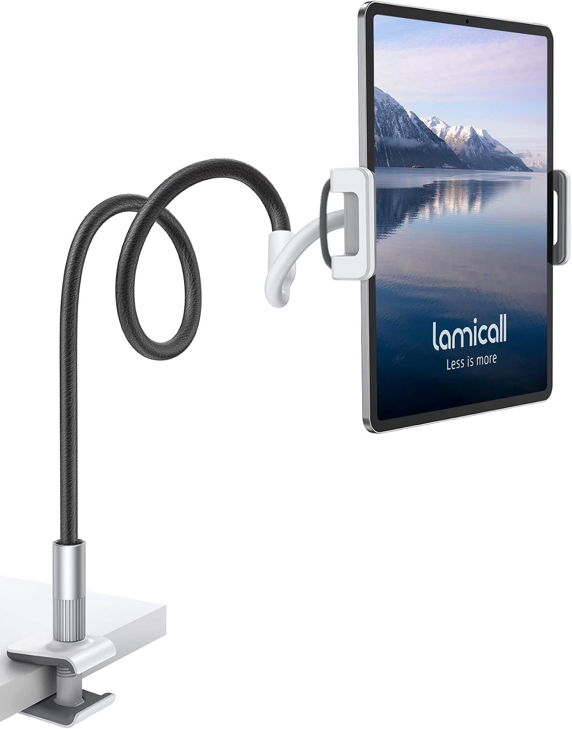 Gooseneck Tablet Holder, Tablet Stand : Flexible Arm Clip Tablet Mount Gifts, Compatible with iPad mini Pro Air, Kindle, Switch, Galaxy Tabs, More 4.7-10.5" Devices - Gray