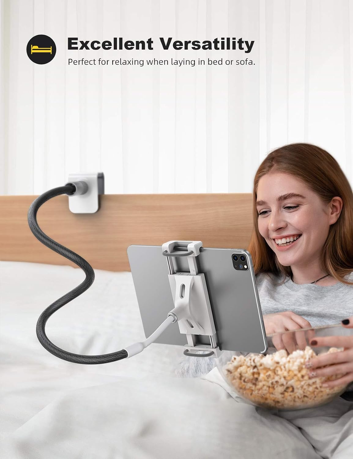 Gooseneck Tablet Holder, Tablet Stand : Flexible Arm Clip Tablet Mount Gifts, Compatible with iPad mini Pro Air, Kindle, Switch, Galaxy Tabs, More 4.7-10.5" Devices - Gray