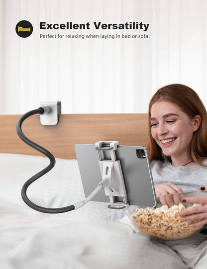Gooseneck Tablet Holder, Tablet Stand : Flexible Arm Clip Tablet Mount Gifts, Compatible with iPad mini Pro Air, Kindle, Switch, Galaxy Tabs, More 4.7-10.5" Devices - Gray