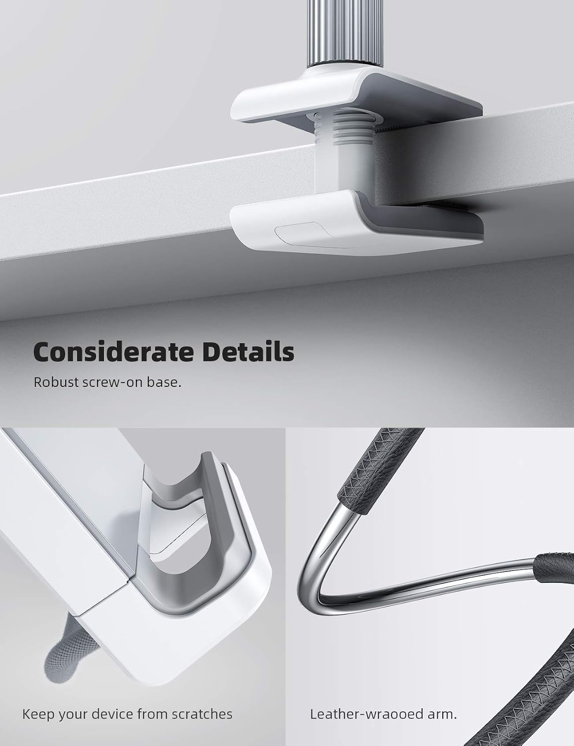 Gooseneck Tablet Holder, Tablet Stand : Flexible Arm Clip Tablet Mount Gifts, Compatible with iPad mini Pro Air, Kindle, Switch, Galaxy Tabs, More 4.7-10.5" Devices - Gray
