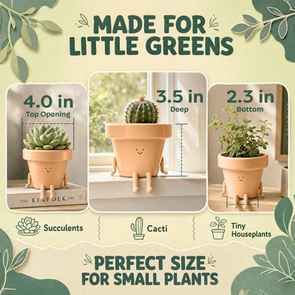 Sitting Small Plant Pot, Cute Pots for Plants - 4 Inch