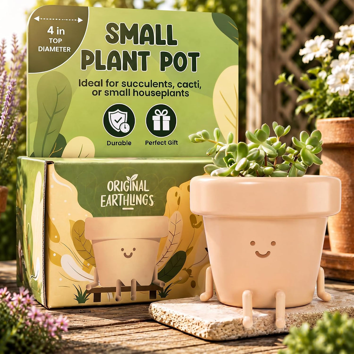 Sitting Small Plant Pot, Cute Pots for Plants - 4 Inch