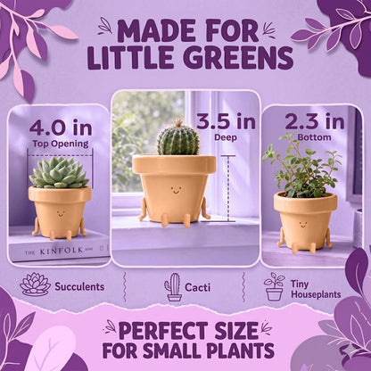 Sitting Small Plant Pot, Cute Pots for Plants - 4 Inch