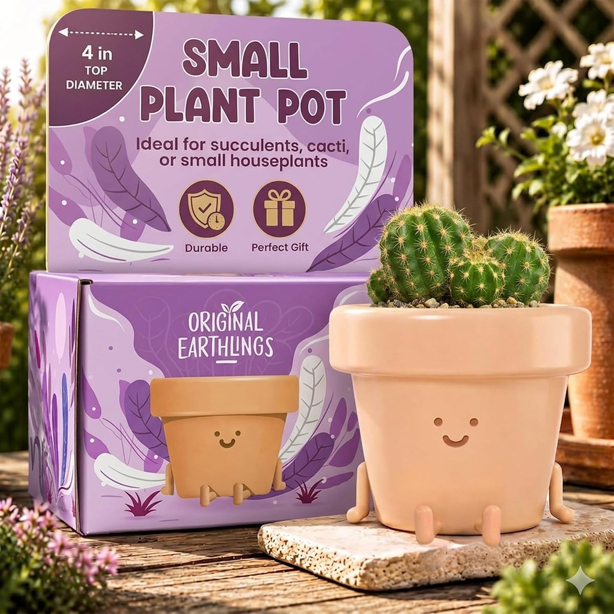 Sitting Small Plant Pot, Cute Pots for Plants - 4 Inch
