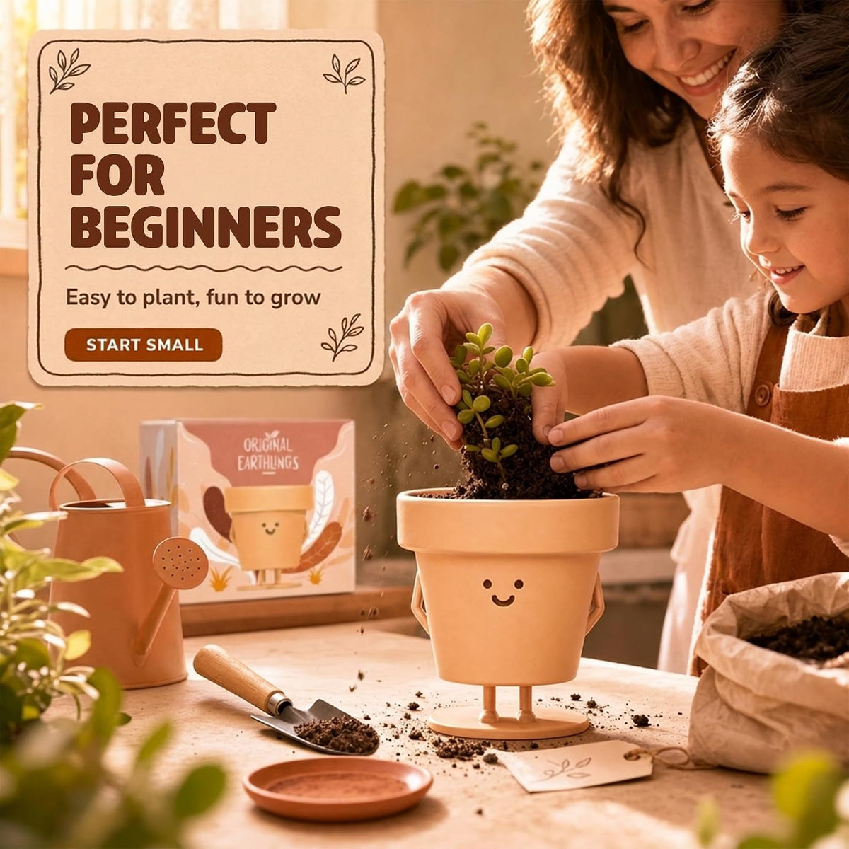 Sitting Small Plant Pot, Cute Pots for Plants - 4 Inch