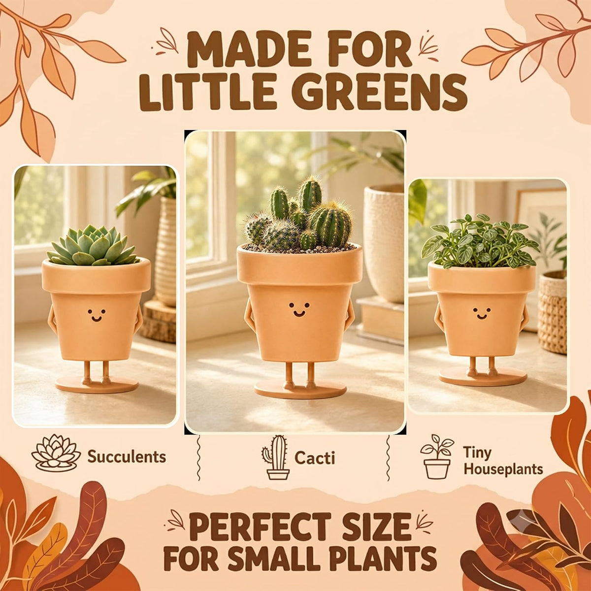 Sitting Small Plant Pot, Cute Pots for Plants - 4 Inch