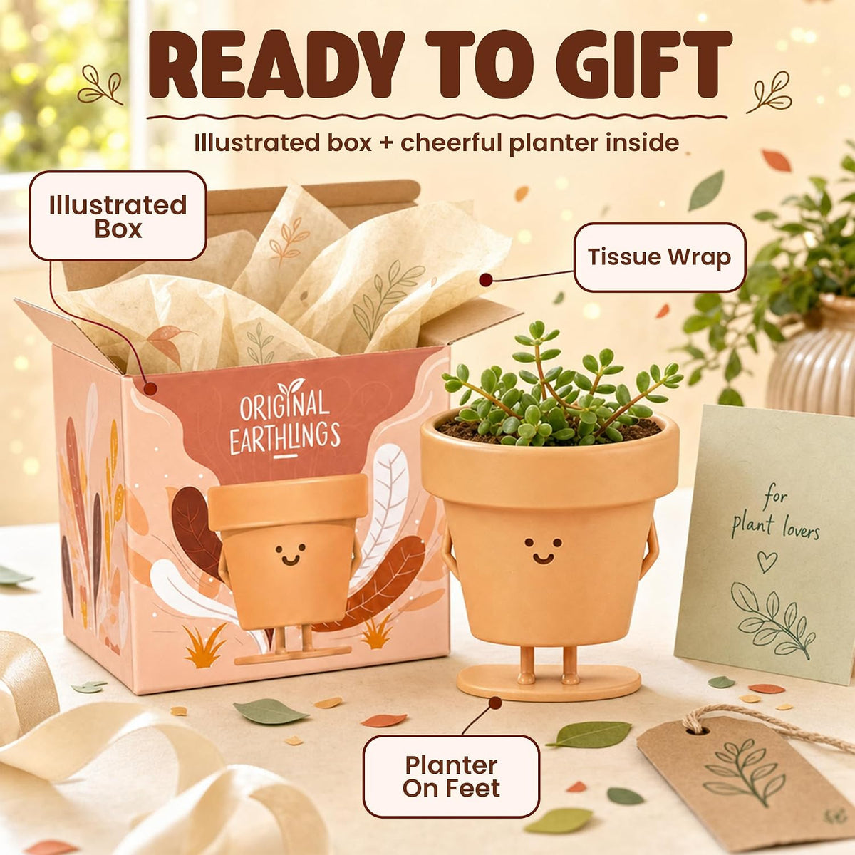 Sitting Small Plant Pot, Cute Pots for Plants - 4 Inch