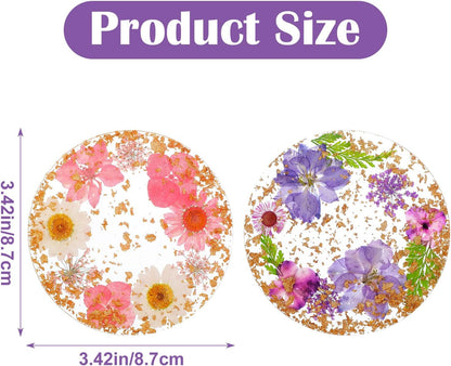2pcs Floral Coasters Cute, 8.7cm/3.4Inch Non-Slip Resin Flower Coasters, Desk Coaster Set for Office Women, Cute Coaster for Drinks Coffee Table Wooden Desks Kitchen Bar Mugs