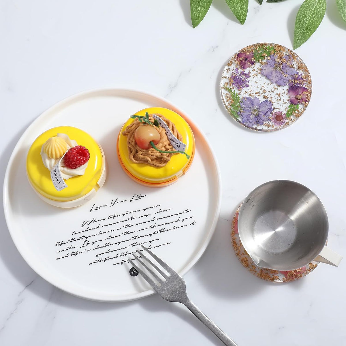 2pcs Floral Coasters Cute, 8.7cm/3.4Inch Non-Slip Resin Flower Coasters, Desk Coaster Set for Office Women, Cute Coaster for Drinks Coffee Table Wooden Desks Kitchen Bar Mugs