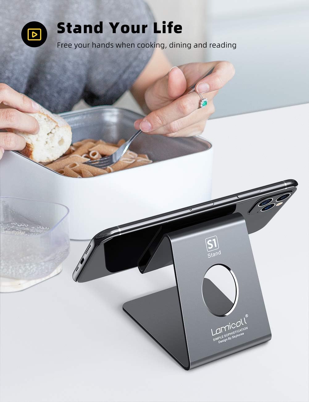 Cell Phone Stand, Phone Dock: Cradle, Holder, Stand for Office Desk - Black
