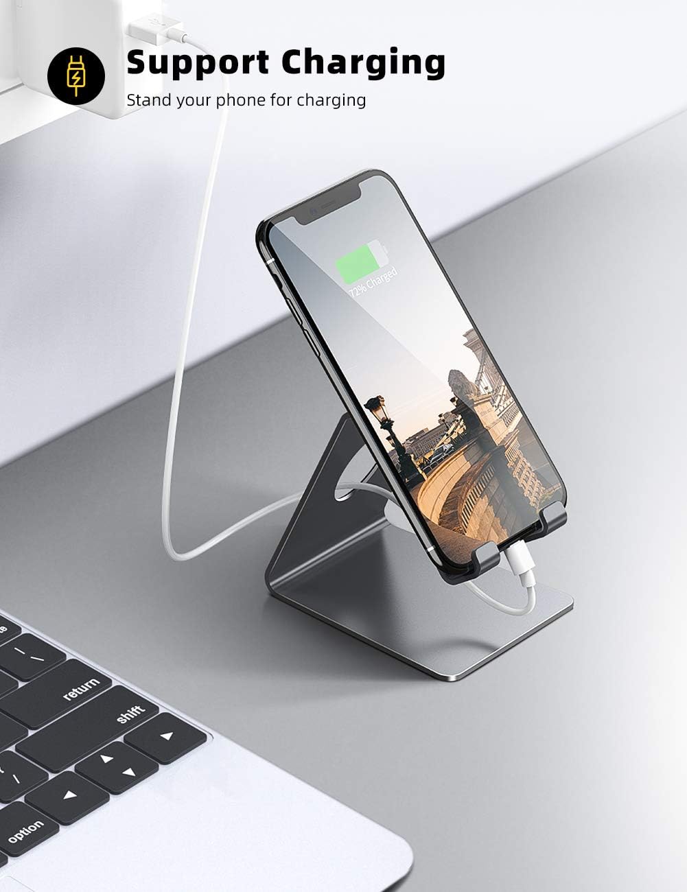 Cell Phone Stand, Phone Dock: Cradle, Holder, Stand for Office Desk - Black