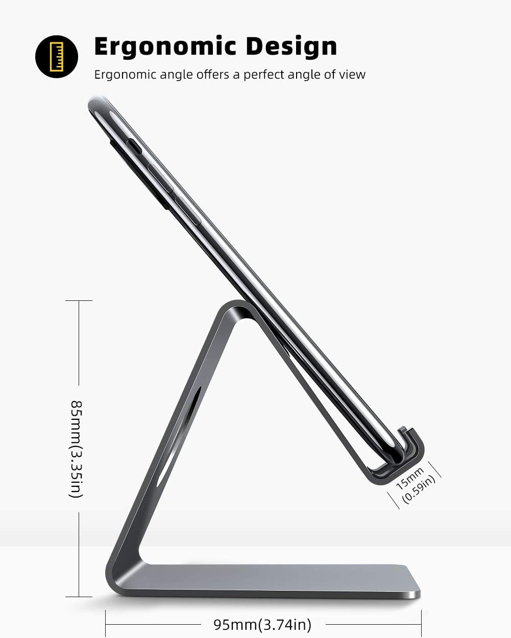 Cell Phone Stand, Phone Dock: Cradle, Holder, Stand for Office Desk - Black