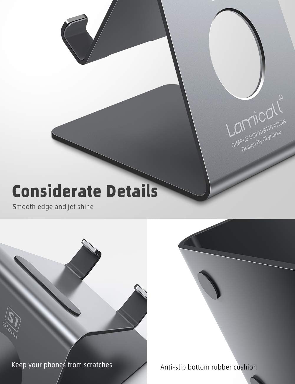 Cell Phone Stand, Phone Dock: Cradle, Holder, Stand for Office Desk - Black