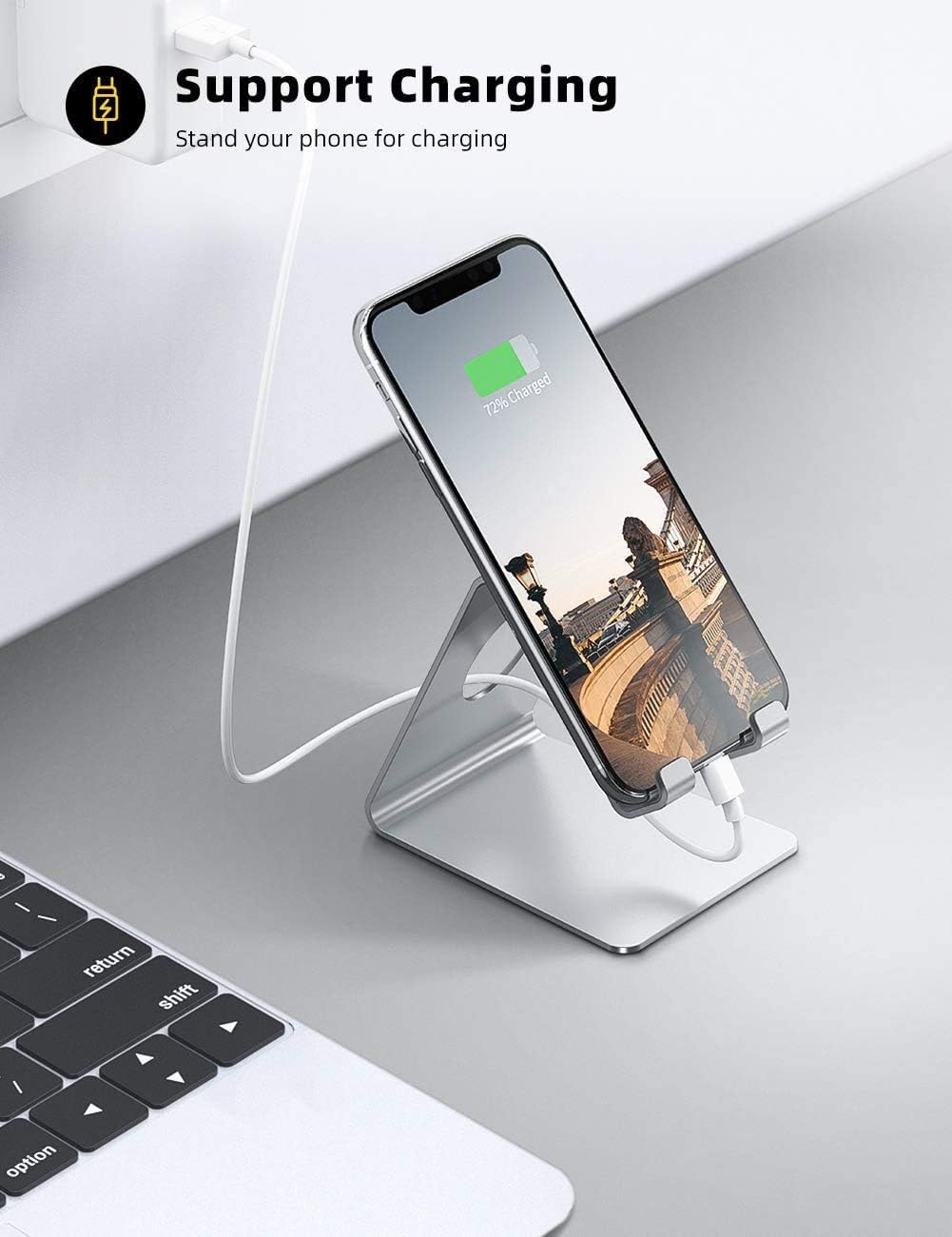Cell Phone Stand, Phone Dock: Cradle, Holder, Stand for Office Desk - Black