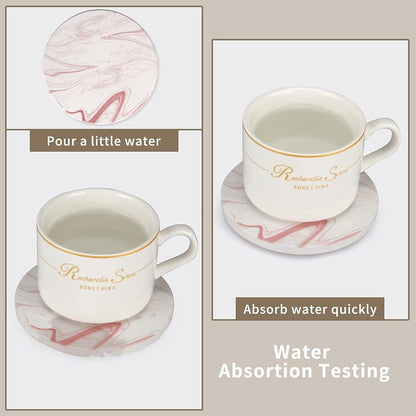 Cute Pink Marble Coasters for Desk Coffee Bar Table Kitchen Decor Set of 6