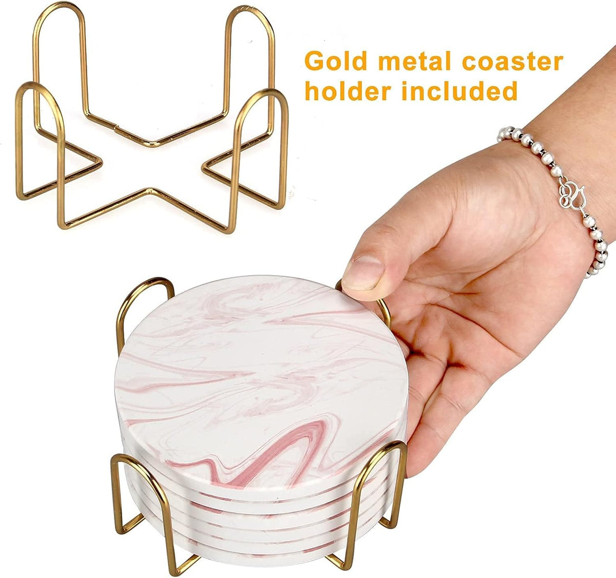 Cute Pink Marble Coasters for Desk Coffee Bar Table Kitchen Decor Set of 6