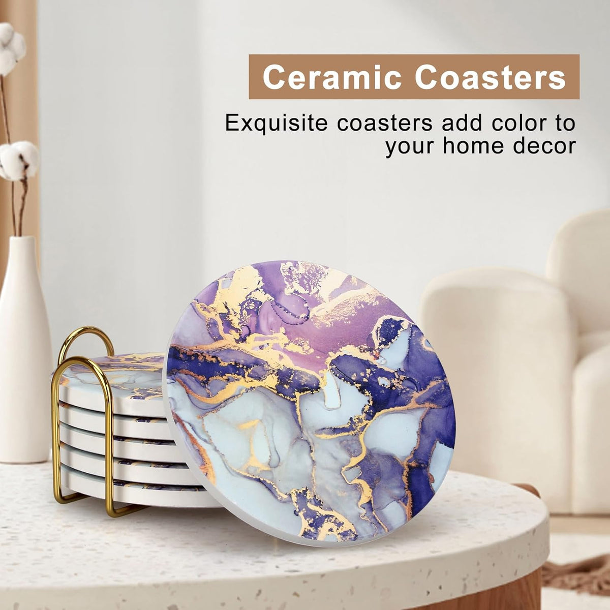 Cute Pink Marble Coasters for Desk Coffee Bar Table Kitchen Decor Set of 6