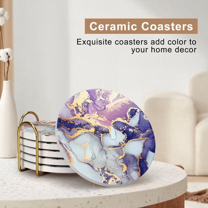 Cute Pink Marble Coasters for Desk Coffee Bar Table Kitchen Decor Set of 6