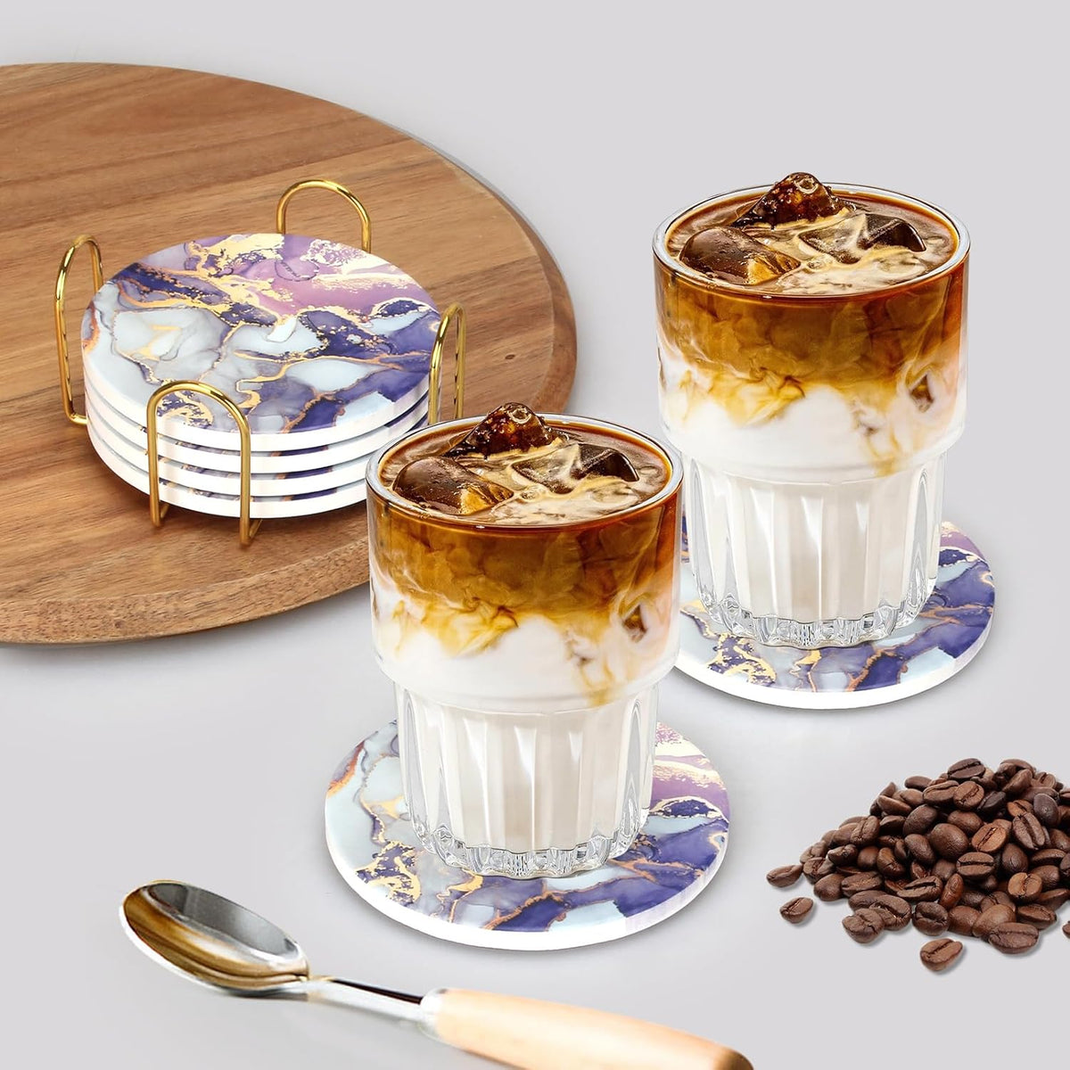 Cute Pink Marble Coasters for Desk Coffee Bar Table Kitchen Decor Set of 6