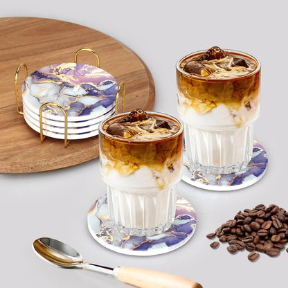 Cute Pink Marble Coasters for Desk Coffee Bar Table Kitchen Decor Set of 6