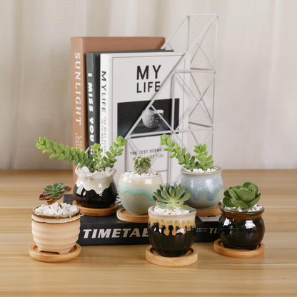 Mini Ceramic Succulent Pots, Small Gift Planters, Retro Decor Set of 6