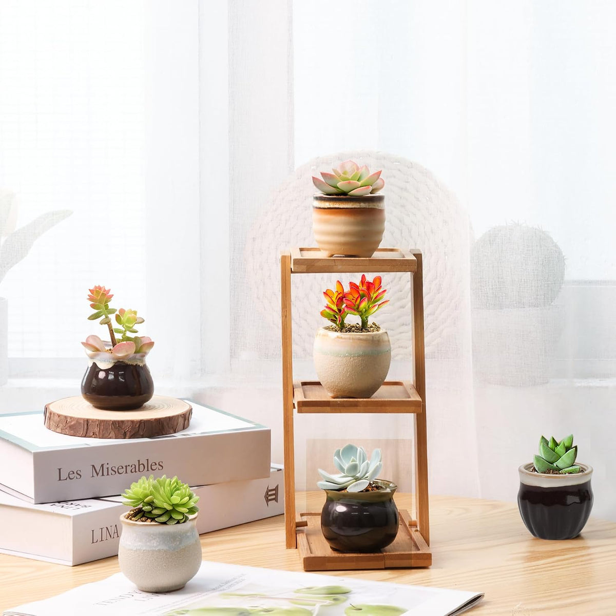 Mini Ceramic Succulent Pots, Small Gift Planters, Retro Decor Set of 6