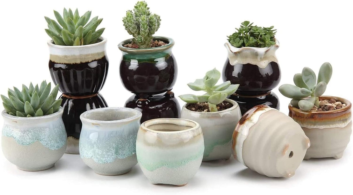 Mini Ceramic Succulent Pots, Small Gift Planters, Retro Decor Set of 6