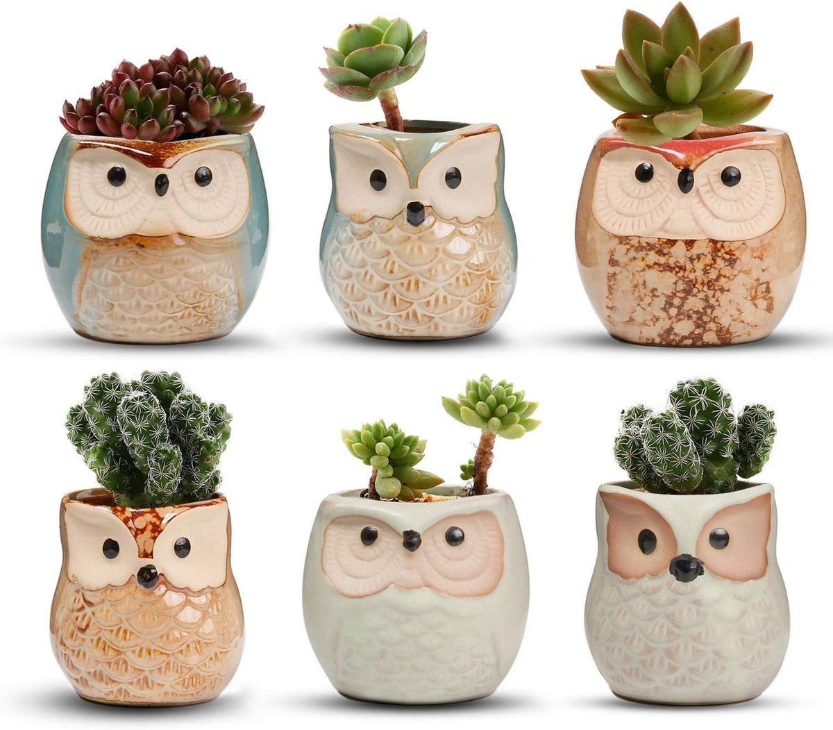 Mini Ceramic Succulent Pots, Small Gift Planters, Retro Decor Set of 6