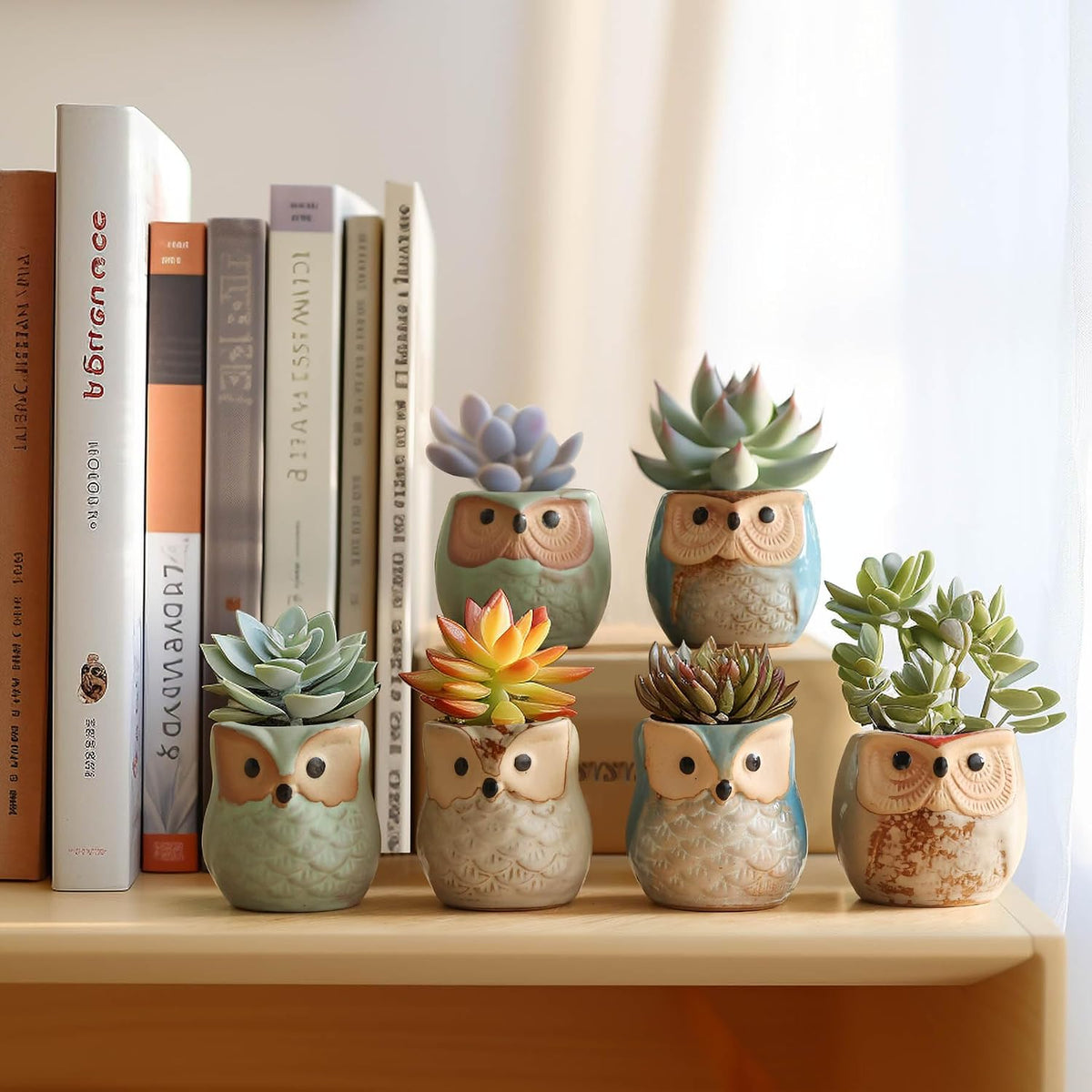 Mini Ceramic Succulent Pots, Small Gift Planters, Retro Decor Set of 6