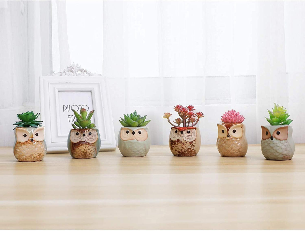Mini Ceramic Succulent Pots, Small Gift Planters, Retro Decor Set of 6