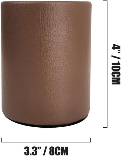 Leather Pen Holder, Brown Pencil Holder, Desktop Elegant Pen Holder for Desk, Stationery Organizer for School Office Home Dorm (3.3" x 3.3" x 4", Brown)