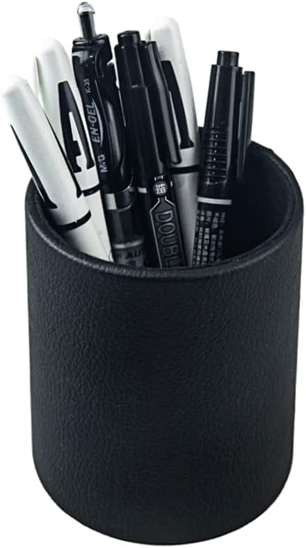 Leather Pen Holder, Brown Pencil Holder, Desktop Elegant Pen Holder for Desk, Stationery Organizer for School Office Home Dorm (3.3" x 3.3" x 4", Brown)