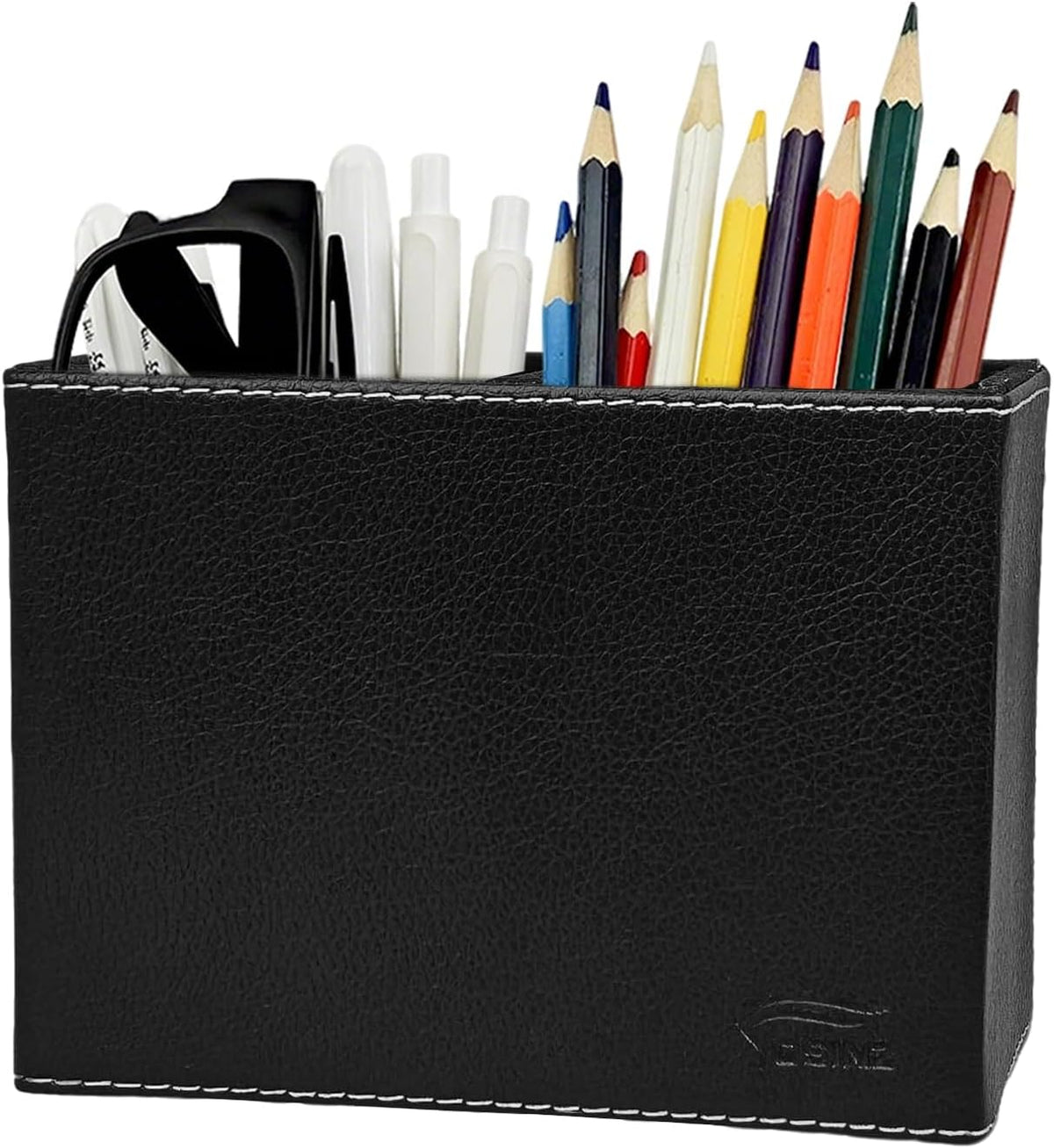 Leather Pen Holder, Brown Pencil Holder, Desktop Elegant Pen Holder for Desk, Stationery Organizer for School Office Home Dorm (3.3" x 3.3" x 4", Brown)