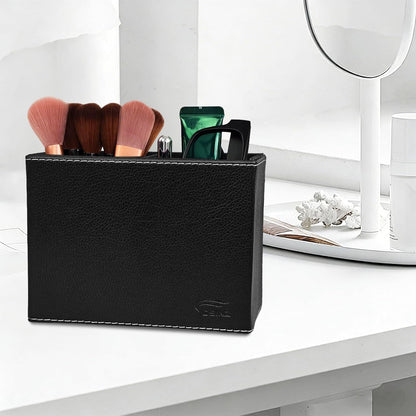 Leather Pen Holder, Brown Pencil Holder, Desktop Elegant Pen Holder for Desk, Stationery Organizer for School Office Home Dorm (3.3" x 3.3" x 4", Brown)