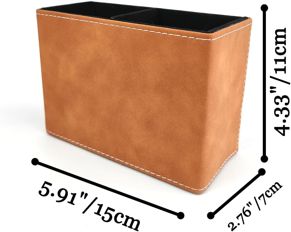 Leather Pen Holder, Brown Pencil Holder, Desktop Elegant Pen Holder for Desk, Stationery Organizer for School Office Home Dorm (3.3" x 3.3" x 4", Brown)
