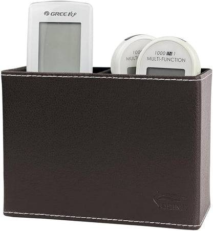 Leather Pen Holder, Brown Pencil Holder, Desktop Elegant Pen Holder for Desk, Stationery Organizer for School Office Home Dorm (3.3" x 3.3" x 4", Brown)