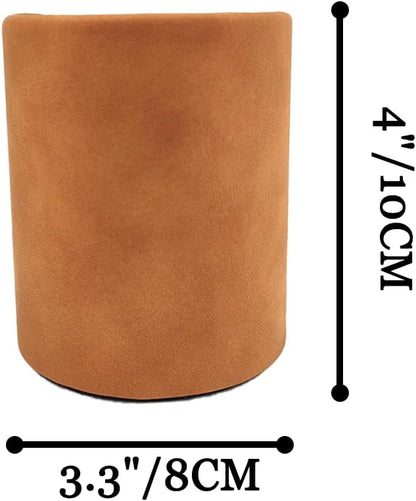 Leather Pen Holder, Brown Pencil Holder, Desktop Elegant Pen Holder for Desk, Stationery Organizer for School Office Home Dorm (3.3" x 3.3" x 4", Brown)