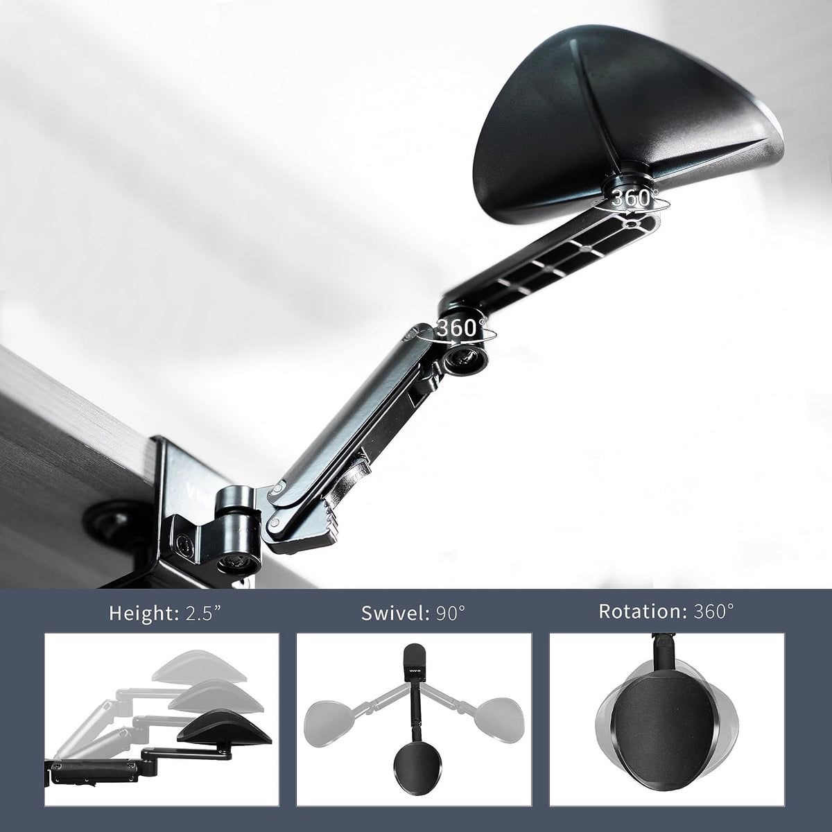 Black Clamp-on Adjustable Arm Rest, MOUNT-ARM01