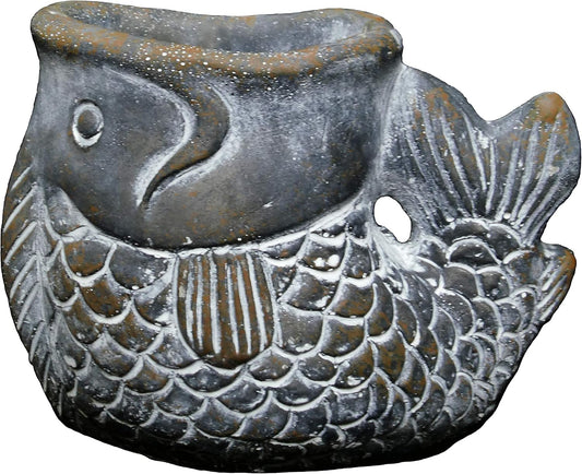 Cement Buddies Animal Planter - Cute Desk Decoration - UV Coated Animal Vase w/Removable Drain Plug -Succulent Planter for Indoor/Outdoor Use (Largemouth Bass, Bronze, Small)