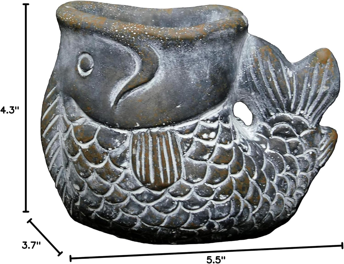 Cement Buddies Animal Planter - Cute Desk Decoration - UV Coated Animal Vase w/Removable Drain Plug -Succulent Planter for Indoor/Outdoor Use (Largemouth Bass, Bronze, Small)