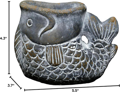 Cement Buddies Animal Planter - Cute Desk Decoration - UV Coated Animal Vase w/Removable Drain Plug -Succulent Planter for Indoor/Outdoor Use (Largemouth Bass, Bronze, Small)