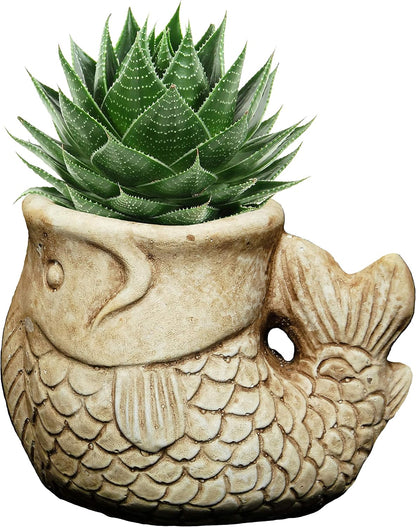 Cement Buddies Animal Planter - Cute Desk Decoration - UV Coated Animal Vase w/Removable Drain Plug -Succulent Planter for Indoor/Outdoor Use (Largemouth Bass, Bronze, Small)
