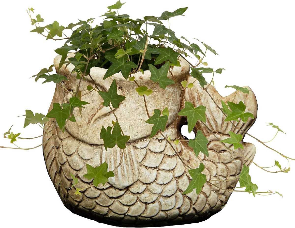 Cement Buddies Animal Planter - Cute Desk Decoration - UV Coated Animal Vase w/Removable Drain Plug -Succulent Planter for Indoor/Outdoor Use (Largemouth Bass, Bronze, Small)