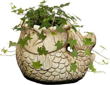 Cement Buddies Animal Planter - Cute Desk Decoration - UV Coated Animal Vase w/Removable Drain Plug -Succulent Planter for Indoor/Outdoor Use (Largemouth Bass, Bronze, Small)