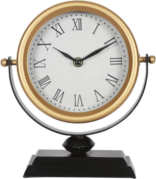 Vintage Table Clock Silent Mantel Gold Analog 8.3×9.1in