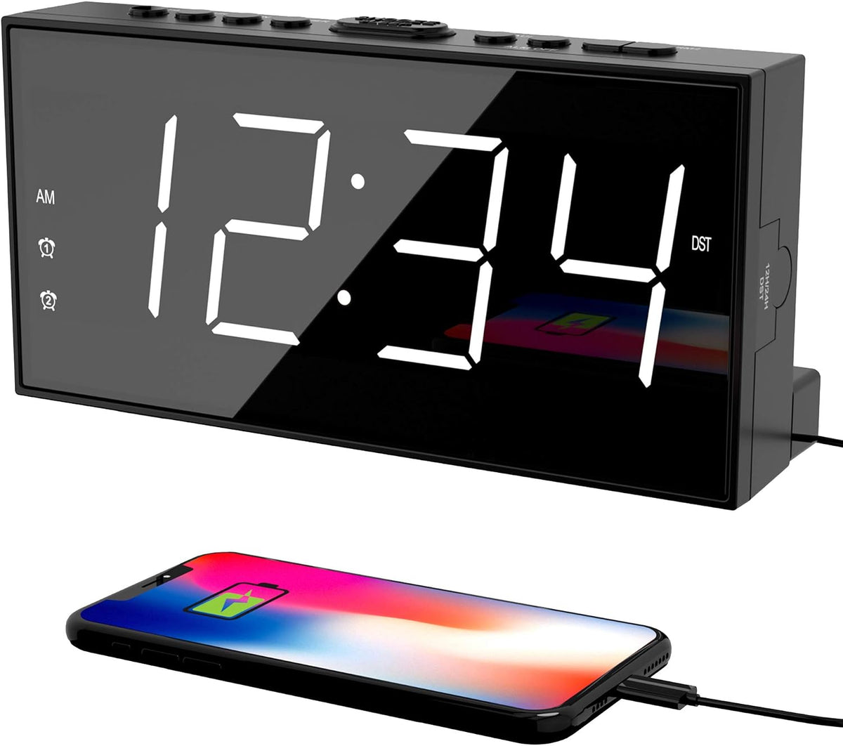 Digital Alarm Clocks for Bedrooms, Dual Alarms, 7.5-Inch Large Display