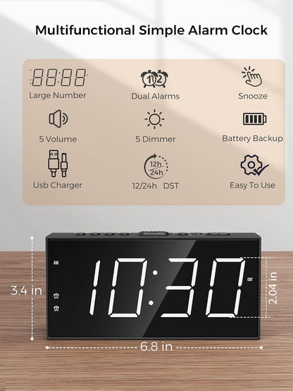 Digital Alarm Clocks for Bedrooms, Dual Alarms, 7.5-Inch Large Display