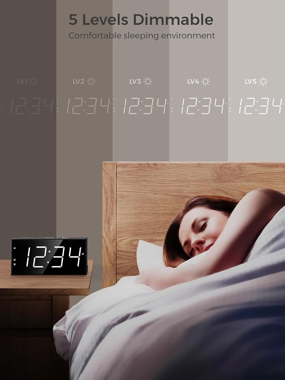 Digital Alarm Clocks for Bedrooms, Dual Alarms, 7.5-Inch Large Display