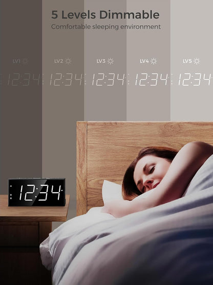 Digital Alarm Clocks for Bedrooms, Dual Alarms, 7.5-Inch Large Display