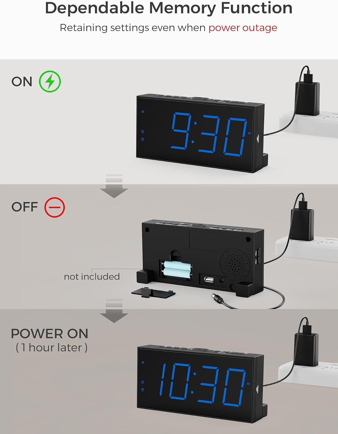 Digital Alarm Clocks for Bedrooms, Dual Alarms, 7.5-Inch Large Display